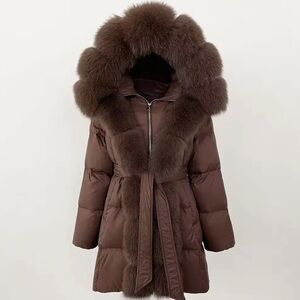 Brown Fur-Trimmed Women's Coat